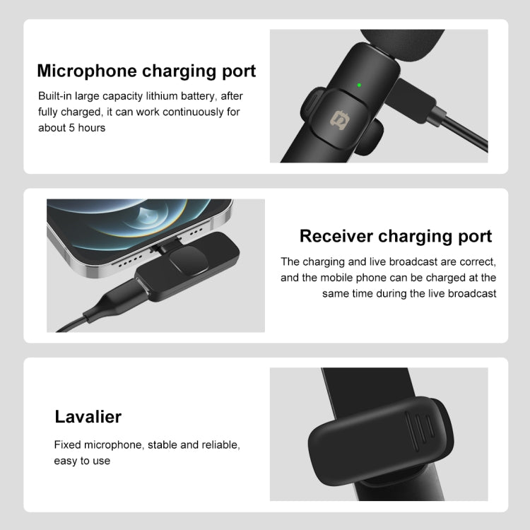 PULUZ Wireless Lavalier Noise Reduction Reverb Microphones for iPhone / iPad, 8-Pin Receiver and Dual Microphones(Black) - Microphone by PULUZ | Online Shopping South Africa | PMC Jewellery