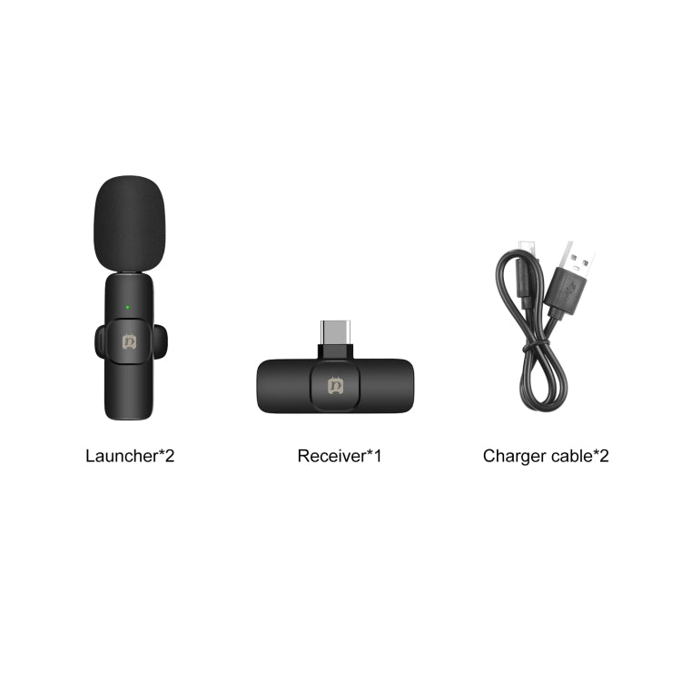 PULUZ Wireless Lavalier Noise Reduction Reverb Microphones for Type-C Phone, Type-C Receiver and Dual Microphones (Black) - Microphone by PULUZ | Online Shopping South Africa | PMC Jewellery