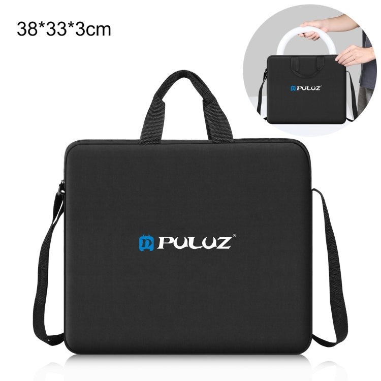 PULUZ 12 inch Ring LED Lights Portable Zipper Storage Bag Shoulder Handbags, Size: 38cm x 33cm x 3cm (Black) - Strap Satchel by PULUZ | Online Shopping South Africa | PMC Jewellery