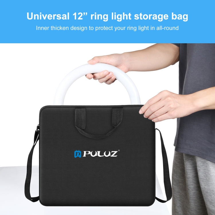 PULUZ 12 inch Ring LED Lights Portable Zipper Storage Bag Shoulder Handbags, Size: 38cm x 33cm x 3cm (Black) - Strap Satchel by PULUZ | Online Shopping South Africa | PMC Jewellery