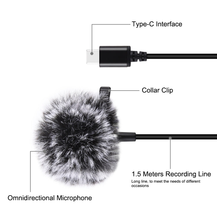 PULUZ 1.5m USB-C / Type-C Jack Lavalier Wired Condenser Recording Microphone - Microphone by PULUZ | Online Shopping South Africa | PMC Jewellery