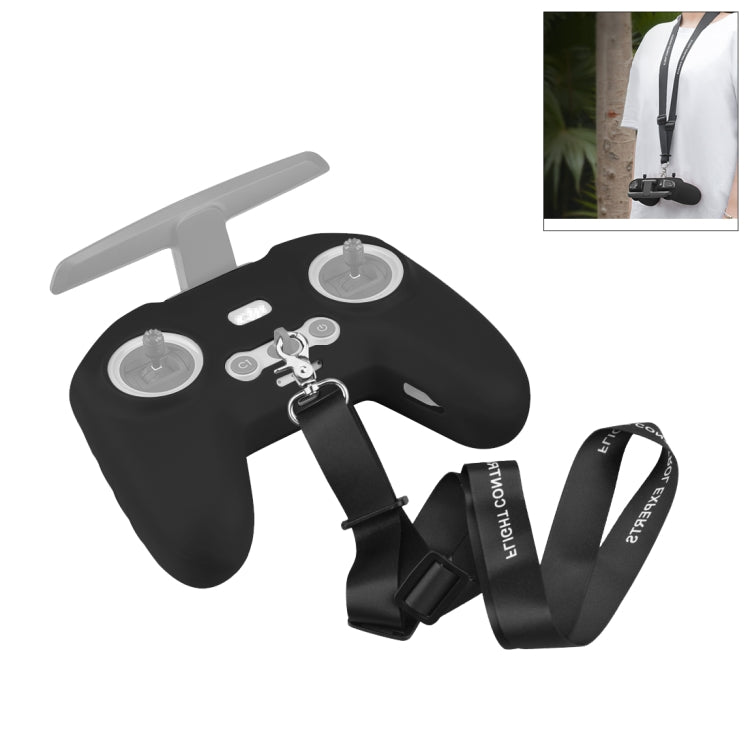 For DJI FPV Combo Remote Control PULUZ Silicone Protective Case with Neck Strap(Black) -  by PULUZ | Online Shopping South Africa | PMC Jewellery