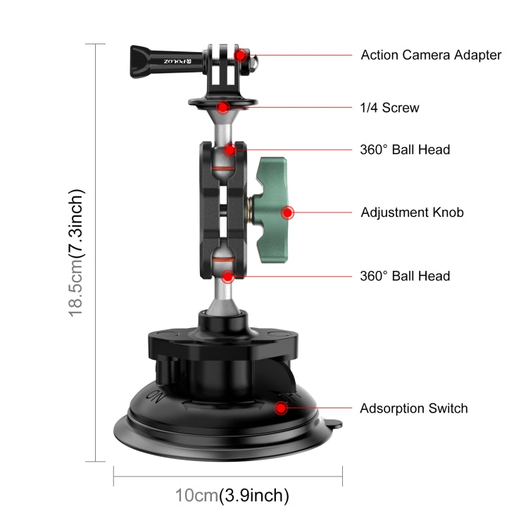 PULUZ Magic Arm Strong Suction Cup Aluminum Alloy Mount(Black) - Holder by PULUZ | Online Shopping South Africa | PMC Jewellery