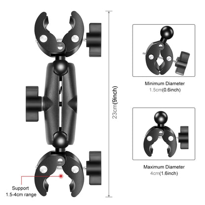 PULUZ Motorcycle Dualheads Crab Clamp Action Camera Handlebar Fixed Mount(Black) - Bicycle Handlebar Mount by PULUZ | Online Shopping South Africa | PMC Jewellery