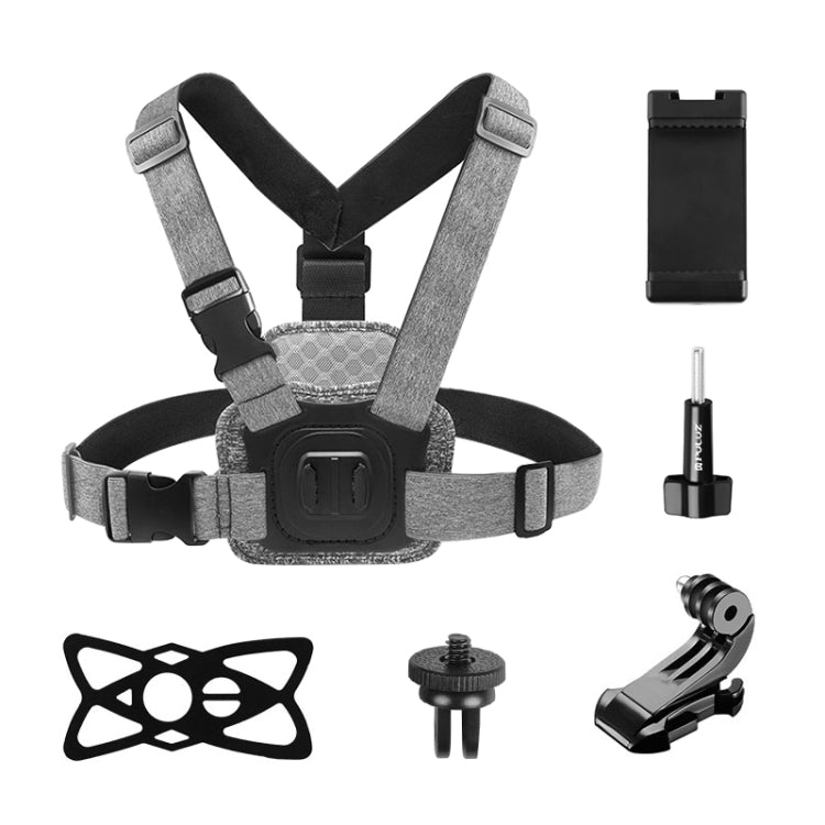 PULUZ Adjustable Body Mount Belt Chest Strap with J Hook Mount & Long Screw & Phone Clamp - Chest Belt by PULUZ | Online Shopping South Africa | PMC Jewellery