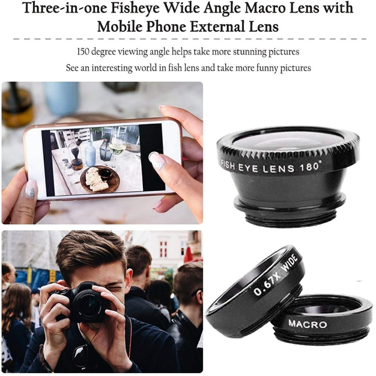 3 in 1 Photo Lens Kits (180 Degree Fisheye Lens + Super Wide Lens + Macro Lens), For iPhone, Galaxy, Sony, Lenovo, HTC, Huawei, Google, LG, Xiaomi, other Smartphones(Black) - Combination Lens by PMC Jewellery | Online Shopping South Africa | PMC Jewellery