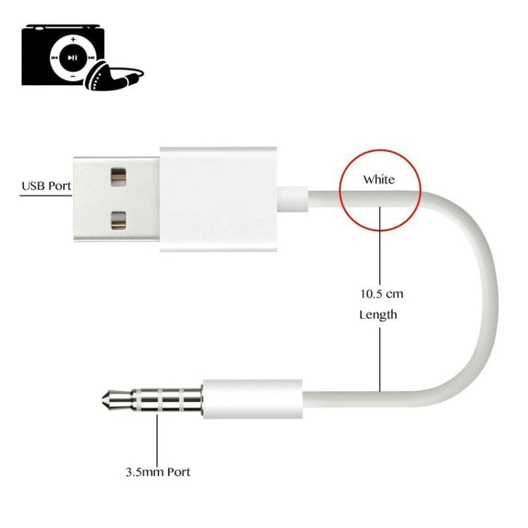 JW-SM1 USB to 3.5mm Jack Data Sync & Charge Cable for iPod shuffle 1st /2nd /3rd /4th /5th /6th Generation, Length: 10cm(White) - Normal Style Cable by PMC Jewellery | Online Shopping South Africa | PMC Jewellery