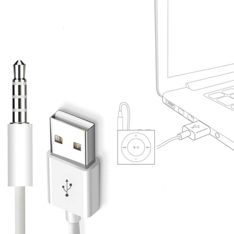 JW-SM1 USB to 3.5mm Jack Data Sync & Charge Cable for iPod shuffle 1st /2nd /3rd /4th /5th /6th Generation, Length: 10cm(White) - Normal Style Cable by PMC Jewellery | Online Shopping South Africa | PMC Jewellery