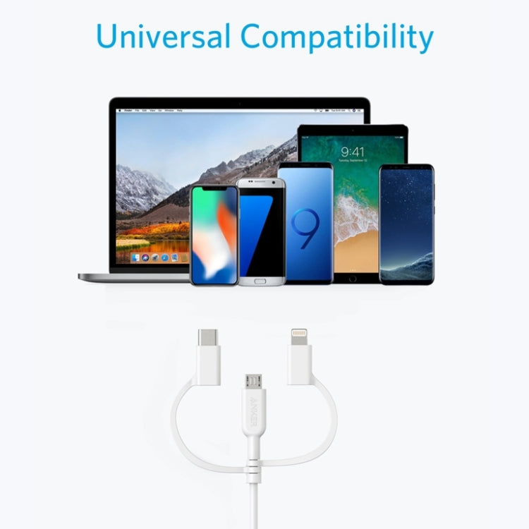 ANKER 3 in 1 8 Pin + Micro USB + USB-C / Type-C Interface MFI Certificated Data Cable(White) - MFI Cable by ANKER | Online Shopping South Africa | PMC Jewellery