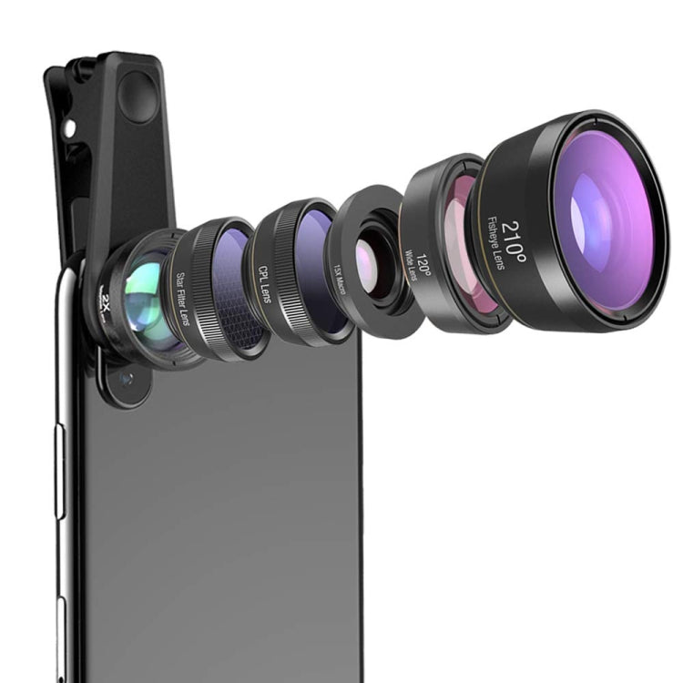 APEXEL APL-DG6V2 6 in 1 Universal External 2X Telephone+210 Degrees Fisheye+15X Macro+120 degree Wide-angle+CPL+Star Filter Lens - Combination Lens by APEXEL | Online Shopping South Africa | PMC Jewellery
