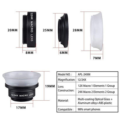 APEXEL APL-24X-H 2 in 1 Universal External 12X & 24X Macro Mobile Phone Lens with Lens Hood - Combination Lens by APEXEL | Online Shopping South Africa | PMC Jewellery