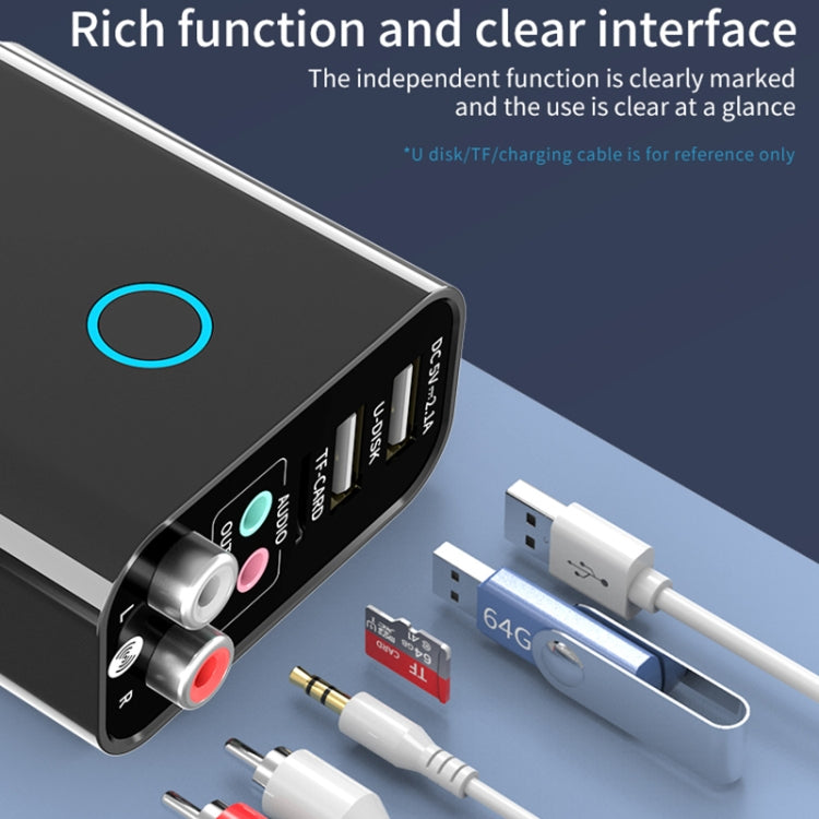 K16 2 in 1 3.5mm AUX + RAC Dual Output Plug-in Bluetooth 5.0 Audio Transmitter Receiver with Remote Control, EU Plug (White) - Audio Receiver Transmitter by PMC Jewellery | Online Shopping South Africa | PMC Jewellery