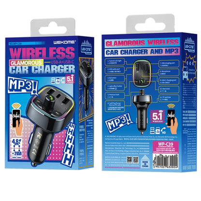 WK WP-C39 USB+USB-C/Type-C MP3 Bluetooth Car Fast Charger(Black) - Bluetooth Car Kits by WK | Online Shopping South Africa | PMC Jewellery