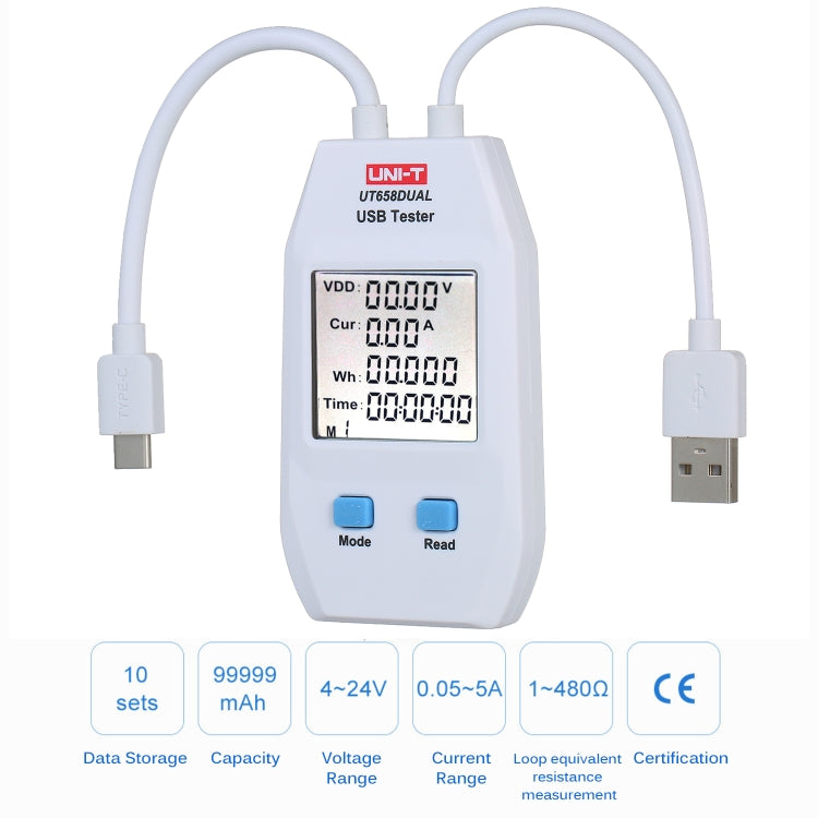 UNI-T USB Voltmeter Ammeter Tester UT658DUAL - Test Tools by PMC Jewellery | Online Shopping South Africa | PMC Jewellery