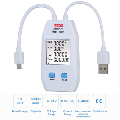 UNI-T USB Voltmeter Ammeter Tester UT658DUAL - Test Tools by PMC Jewellery | Online Shopping South Africa | PMC Jewellery