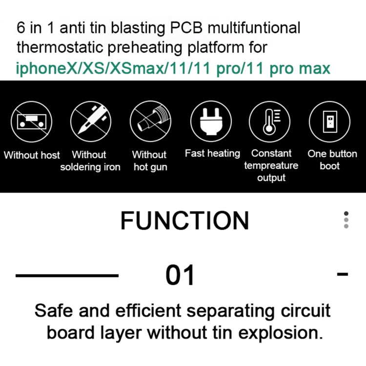 BAKU BA-676 110V-120V Multifuntional PCB IC Glue Remove Thermostatic Heating Platform for iPhone X / XS / XS Max / 11 / 11 Pro / 11 Pro Max, CN Plug - Repair Platform by BAKU | Online Shopping South Africa | PMC Jewellery