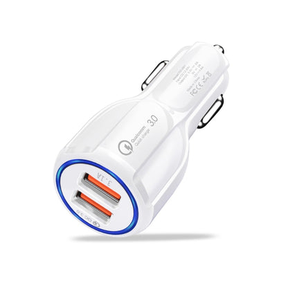 Qc3.0 Dual USB Car Charger + 8 Pin Fast Charging Line Car Charging Kit(White) - Car Charger by PMC Jewellery | Online Shopping South Africa | PMC Jewellery