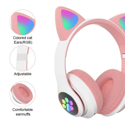 T&G TN-28 3.5mm Bluetooth 5.0 Dual Connection RGB Cat Ear Bass Stereo Noise-cancelling Headphones Support TF Card With Mic(Black) - Headset & Headphone by T&G | Online Shopping South Africa | PMC Jewellery