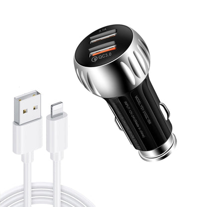 YSY-310QC18W QC3.0 Dual Port USB Car Charger + 3A USB to 8 Pin Data Cable, Cable Length: 1m(Black) - Car Charger by PMC Jewellery | Online Shopping South Africa | PMC Jewellery