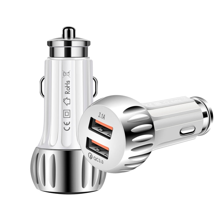 YSY-310QC18W QC3.0 Dual Port USB Car Charger + 3A USB to USB-C / Type-C Data Cable, Cable Length: 1m(White) - Car Charger by PMC Jewellery | Online Shopping South Africa | PMC Jewellery