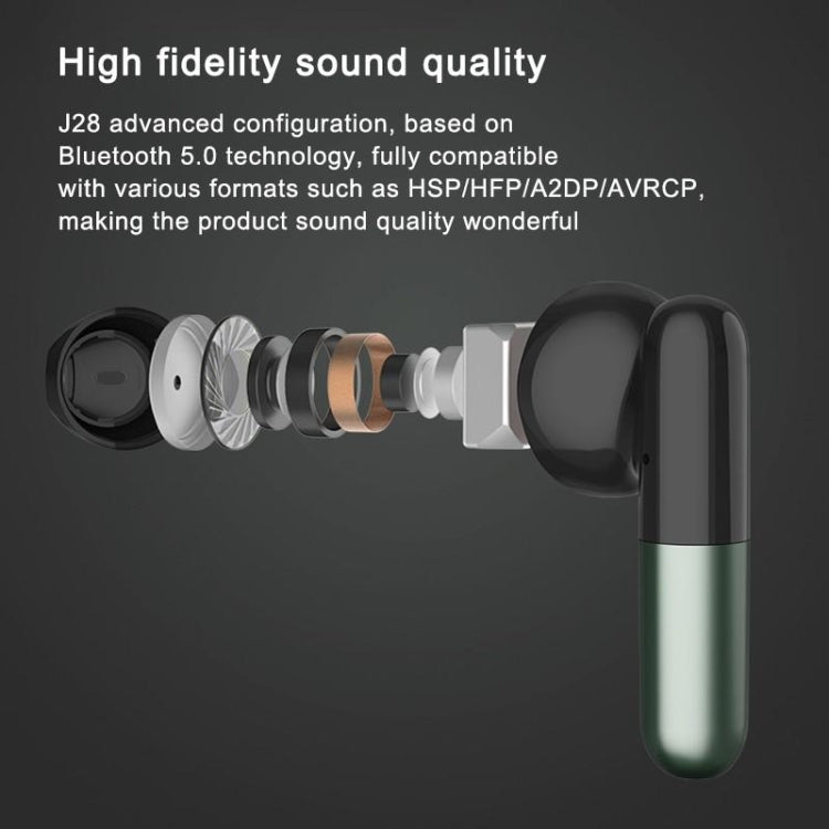 J28 TWS Wireless Bluetooth Earphones LED Digital Display HIFI Music Sport Earphone(Green) - TWS Earphone by PMC Jewellery | Online Shopping South Africa | PMC Jewellery