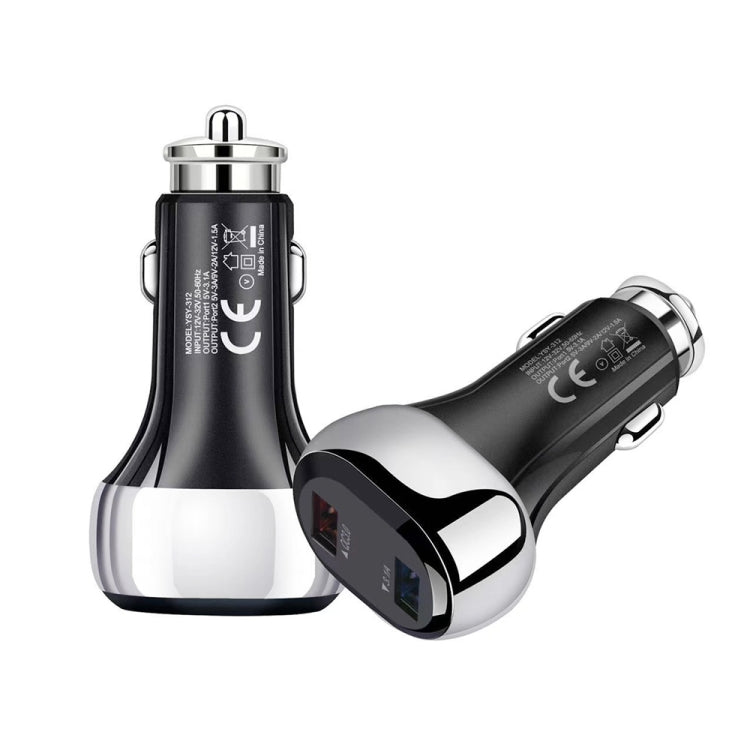YSY-312 2 in 1 18W Portable QC3.0 Dual USB Car Charger + 1m 3A USB to Micro USB Data Cable Set(Black) - Car Charger by PMC Jewellery | Online Shopping South Africa | PMC Jewellery