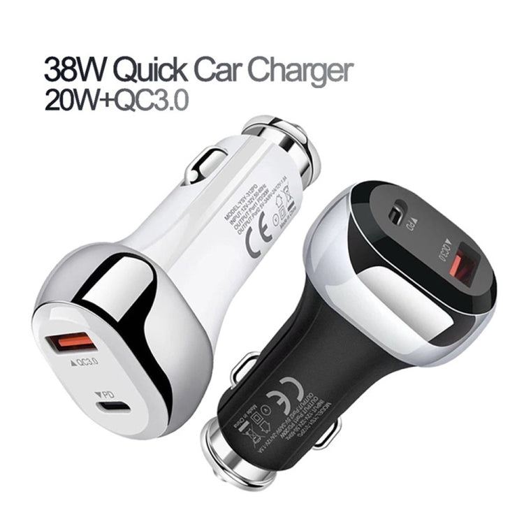 YSY-312PD QC3.0 18W USB + PD 20W USB-C / Type-C Car Charger with USB to USB-C / Type-C Data Cable(White) - Car Charger by PMC Jewellery | Online Shopping South Africa | PMC Jewellery