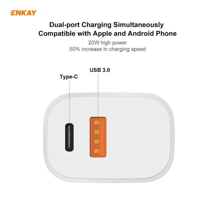 ENKAY Hat-Prince 20W PD Type-C + QC 3.0 USB Fast Charging Travel Charger Power Adapter with Fast Charge Data Cable, US Plug(With Micro USB Cable) - USB Charger by ENKAY | Online Shopping South Africa | PMC Jewellery