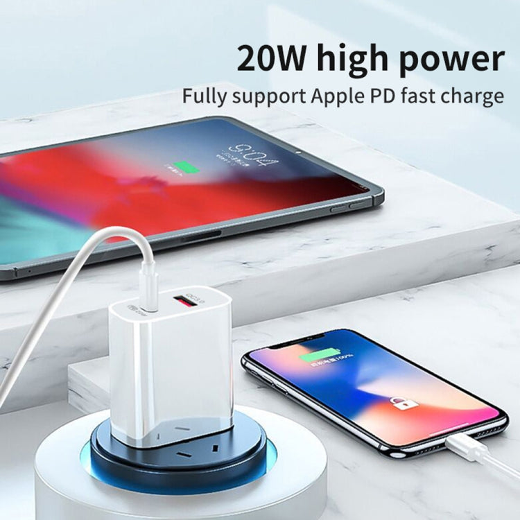 20W PD Type-C + QC 3.0 USB Interface Fast Charging Travel Charger with USB to 8 Pin Fast Charge Data Cable EU Plug - USB Charger by PMC Jewellery | Online Shopping South Africa | PMC Jewellery