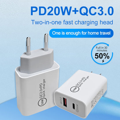 TCS-20WACA 20W PD Type-C + QC 3.0 USB Interface Fast Charging Travel Charger with USB-C / Type-C to 8 Pin Fast Charge Data Cable AU Plug - USB Charger by PMC Jewellery | Online Shopping South Africa | PMC Jewellery