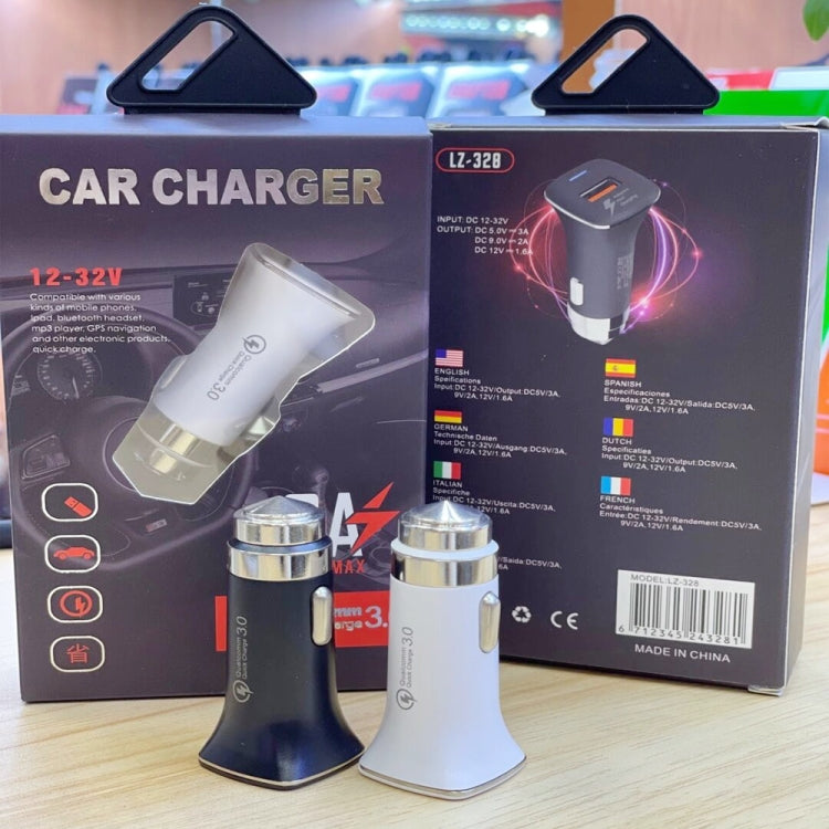 LZ-328 Safety Hammer Type QC3.0 USB  Fast Charging Car Charger(White) - Car Charger by PMC Jewellery | Online Shopping South Africa | PMC Jewellery