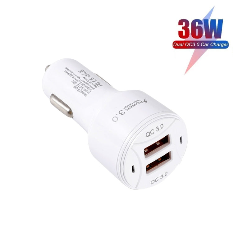 TE-092 36W Dual QC3.0 USB Fast Car Charger + USB to Micro USB Data Cable Set(White) - Car Charger by PMC Jewellery | Online Shopping South Africa | PMC Jewellery