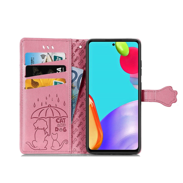 For Samsung Galaxy A52 5G/4G Cute Cat and Dog Embossed Horizontal Flip Leather Case with Holder & Card Slots & Wallet & Crossbody Lanyard & Card Cover(Pink) - Galaxy Phone Cases by PMC Jewellery | Online Shopping South Africa | PMC Jewellery