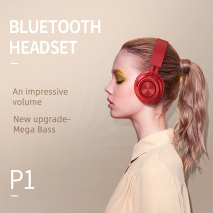 P1 Wireless Bluetooth 5.0 Stereo Soft Leather Earmuffs Foldable Headset Built-in Mic for PC / Cell Phones(Red) - Headset & Headphone by PMC Jewellery | Online Shopping South Africa | PMC Jewellery
