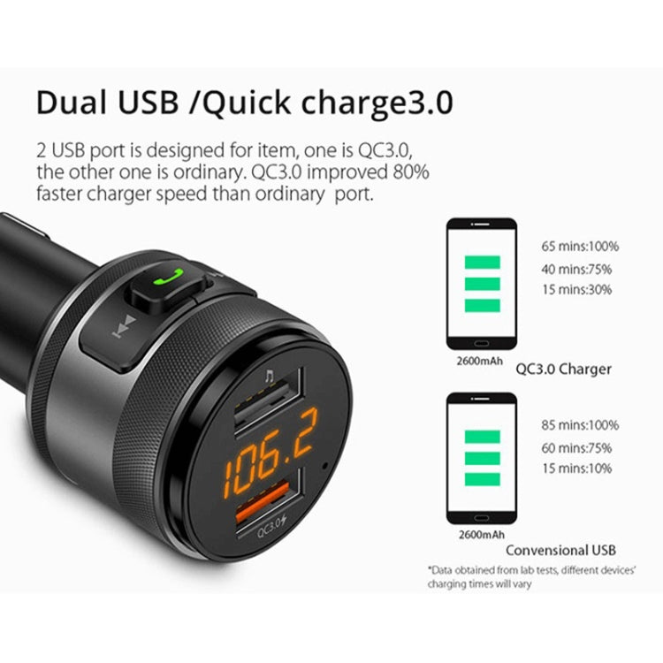 C57 QC3.0 Wireless FM Transmitter Fast Car Charger Bluetooth 5.0 Hands-free Car Modulator USB Flash Memory MP3 Player - Bluetooth Car Kits by PMC Jewellery | Online Shopping South Africa | PMC Jewellery