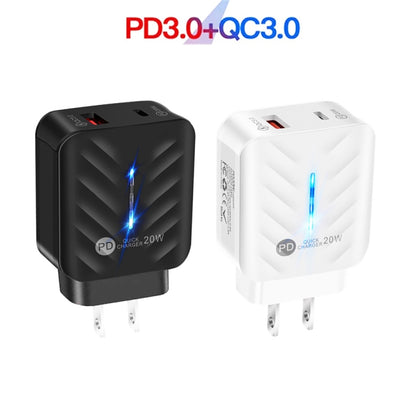 PD03 20W PD3.0 + QC3.0 USB Charger with Type-C to 8 Pin Data Cable, US Plug(White) - USB Charger by PMC Jewellery | Online Shopping South Africa | PMC Jewellery