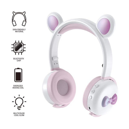 AEC BK7 Cute Bear Children Wireless Bluetooth Headset with LED Light(Black Red) - Headset & Headphone by AEC | Online Shopping South Africa | PMC Jewellery