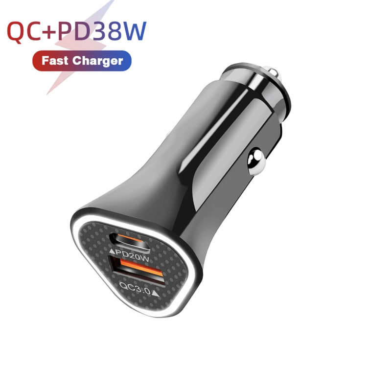 TE-P23 38W PD USB-C / Type-C + QC3. 0 USB Triangle Car Charger + USB-C / Type-C to 8 Pin Data Cable, Length: 1m(Black) - Car Charger by PMC Jewellery | Online Shopping South Africa | PMC Jewellery