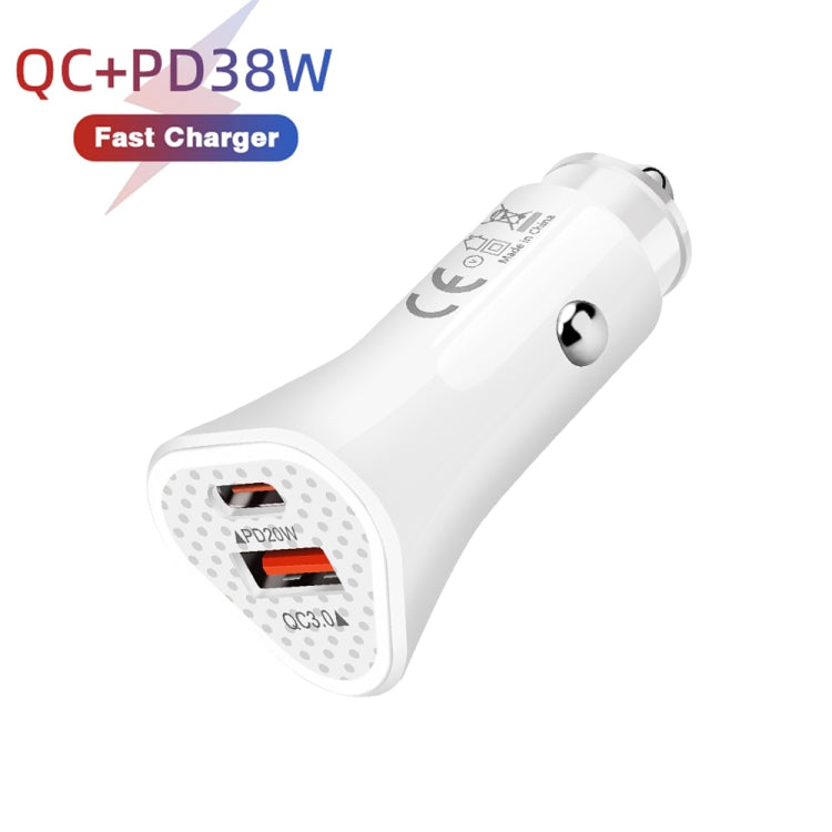 TE-P23 38W PD USB-C / Type-C + QC3. 0 USB Triangle Car Charger + USB-C / Type-C to USB-C / Type-C Data Cable, Length: 1m(White) - Car Charger by PMC Jewellery | Online Shopping South Africa | PMC Jewellery