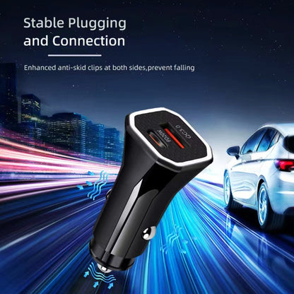 TE-P22 38W PD USB-C / Type-C + QC3. 0 USB Car Charger with 1m USB to Micro USB Data Cable(Black) - Car Charger by PMC Jewellery | Online Shopping South Africa | PMC Jewellery