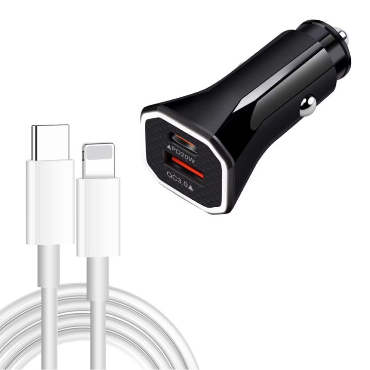 TE-P22 38W PD USB-C / Type-C + QC3. 0 USB Car Charger with 1m USB-C / Type-C to 8 Pin Data Cable(Black) - Car Charger by PMC Jewellery | Online Shopping South Africa | PMC Jewellery