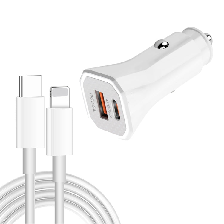 TE-P22 38W PD USB-C / Type-C + QC3. 0 USB Car Charger with 1m USB-C / Type-C to 8 Pin Data Cable(White) - Car Charger by PMC Jewellery | Online Shopping South Africa | PMC Jewellery