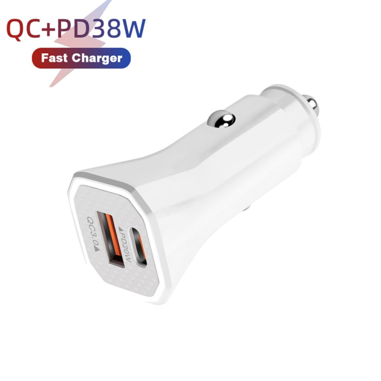 TE-P22 38W PD USB-C / Type-C + QC3. 0 USB Car Charger with 1m USB-C / Type-C to USB-C / Type-C Data Cable(White) - Car Charger by PMC Jewellery | Online Shopping South Africa | PMC Jewellery