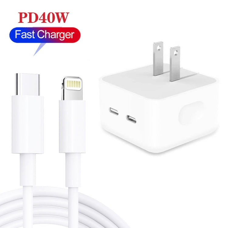 SDC-40W Dual PD USB-C / Type-C Ports Charger with 1m Type-C to 8 Pin Data Cable, US Plug - USB Charger by PMC Jewellery | Online Shopping South Africa | PMC Jewellery