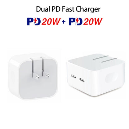 SDC-40W Dual PD USB-C / Type-C Ports Charger with 1m Type-C to 8 Pin Data Cable, US Plug - USB Charger by PMC Jewellery | Online Shopping South Africa | PMC Jewellery