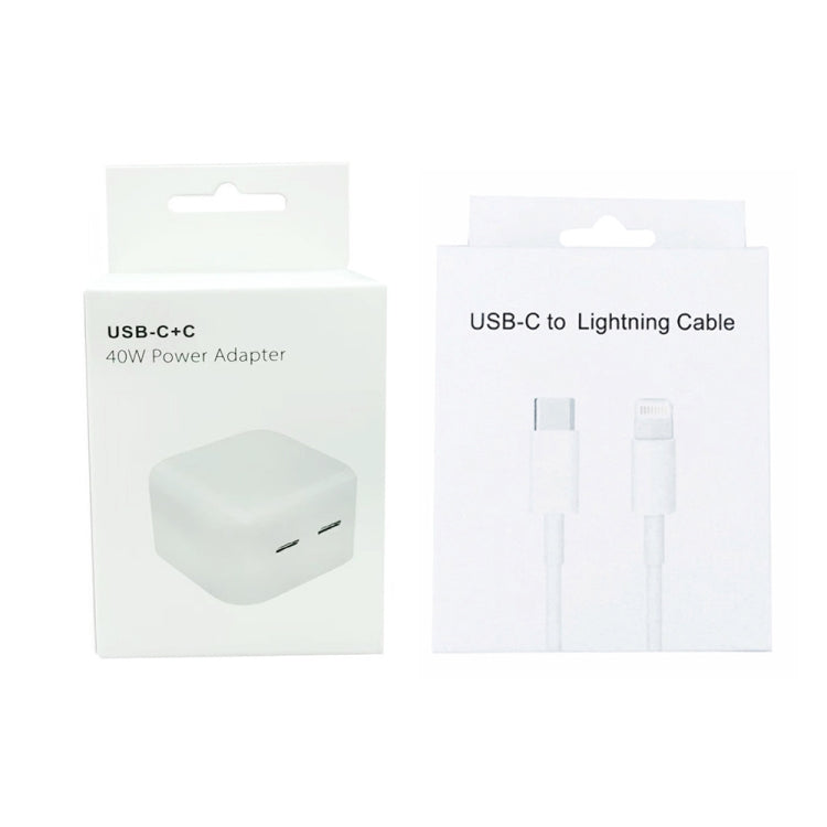 SDC-40W Dual PD USB-C / Type-C Ports Charger with 1.5m Type-C to 8 Pin Data Cable, US Plug - USB Charger by PMC Jewellery | Online Shopping South Africa | PMC Jewellery