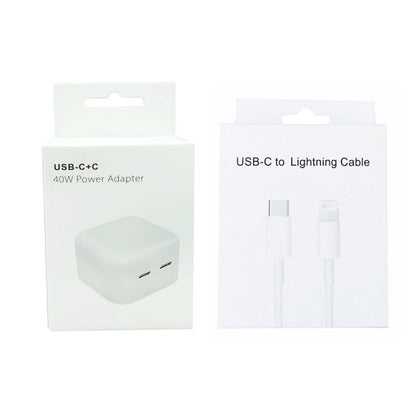 SDC-40W Dual PD USB-C / Type-C Ports Charger with 2m Type-C to 8 Pin Data Cable, EU Plug - USB Charger by PMC Jewellery | Online Shopping South Africa | PMC Jewellery