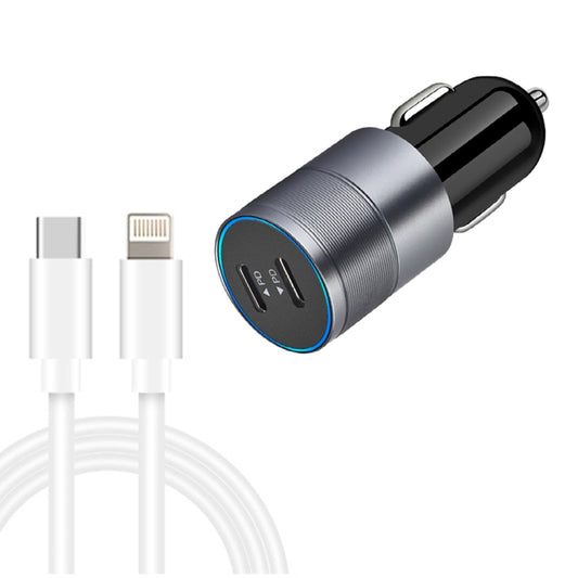 Dual PD 3.0 40W USB-C / Type-C Car Charger with 1m USB-C / Type-C to 8 Pin Data Cable(Grey) - Car Charger by PMC Jewellery | Online Shopping South Africa | PMC Jewellery