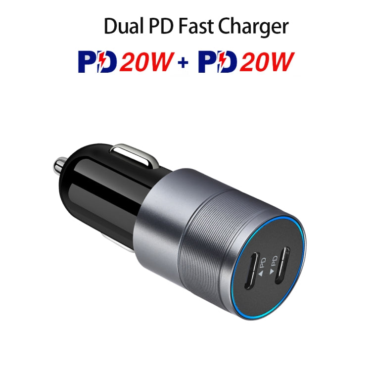 Dual PD 3.0 40W Type-C Car charger with 1m Type-C to Type-C Data Cable(Grey) - Car Charger by PMC Jewellery | Online Shopping South Africa | PMC Jewellery