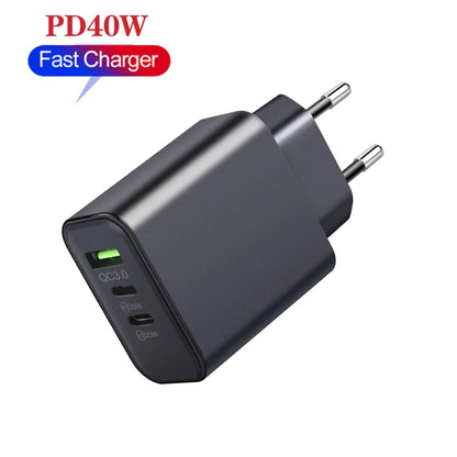 40W Dual PD + QC3.0 Ports Charger with Type-C to 8 Pin Data Cable(EU Plug) - USB Charger by PMC Jewellery | Online Shopping South Africa | PMC Jewellery